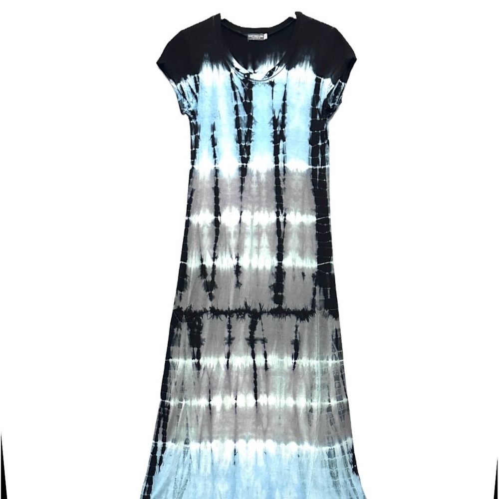 Earthbound Trading S Tie Dye Viscose Maxi Dress Boho Blue Black